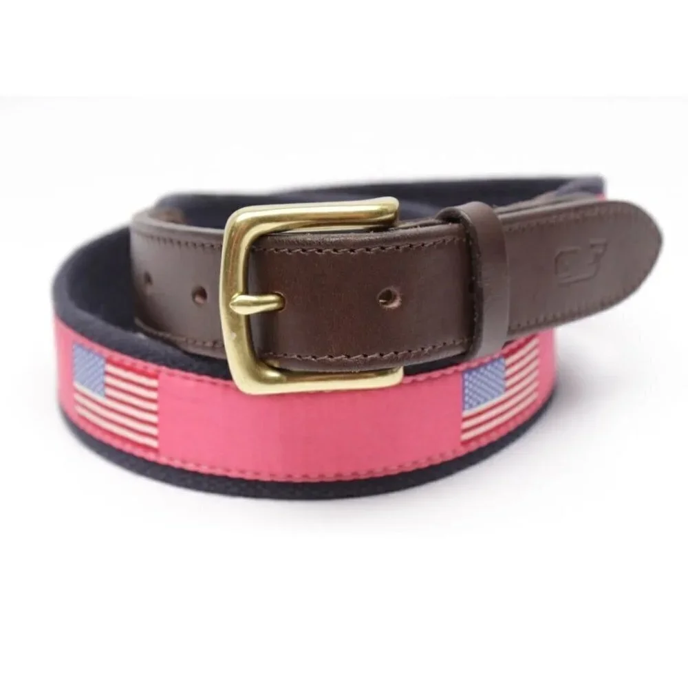 Vineyard Vines American Flag Leather Belt Size 30